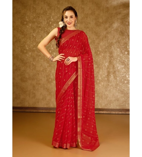 Generic Women's Zomto Bandhini Saree With Unstitched Blouse (Red, 5-6 Mtrs) Generic Women's Zomto Bandhini Saree With Unstitched Blouse (Red, 5-6 Mtrs)