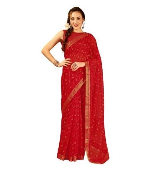 Generic Women's Zomto Bandhini Saree With Unstitched Blouse (Red, 5-6 Mtrs)