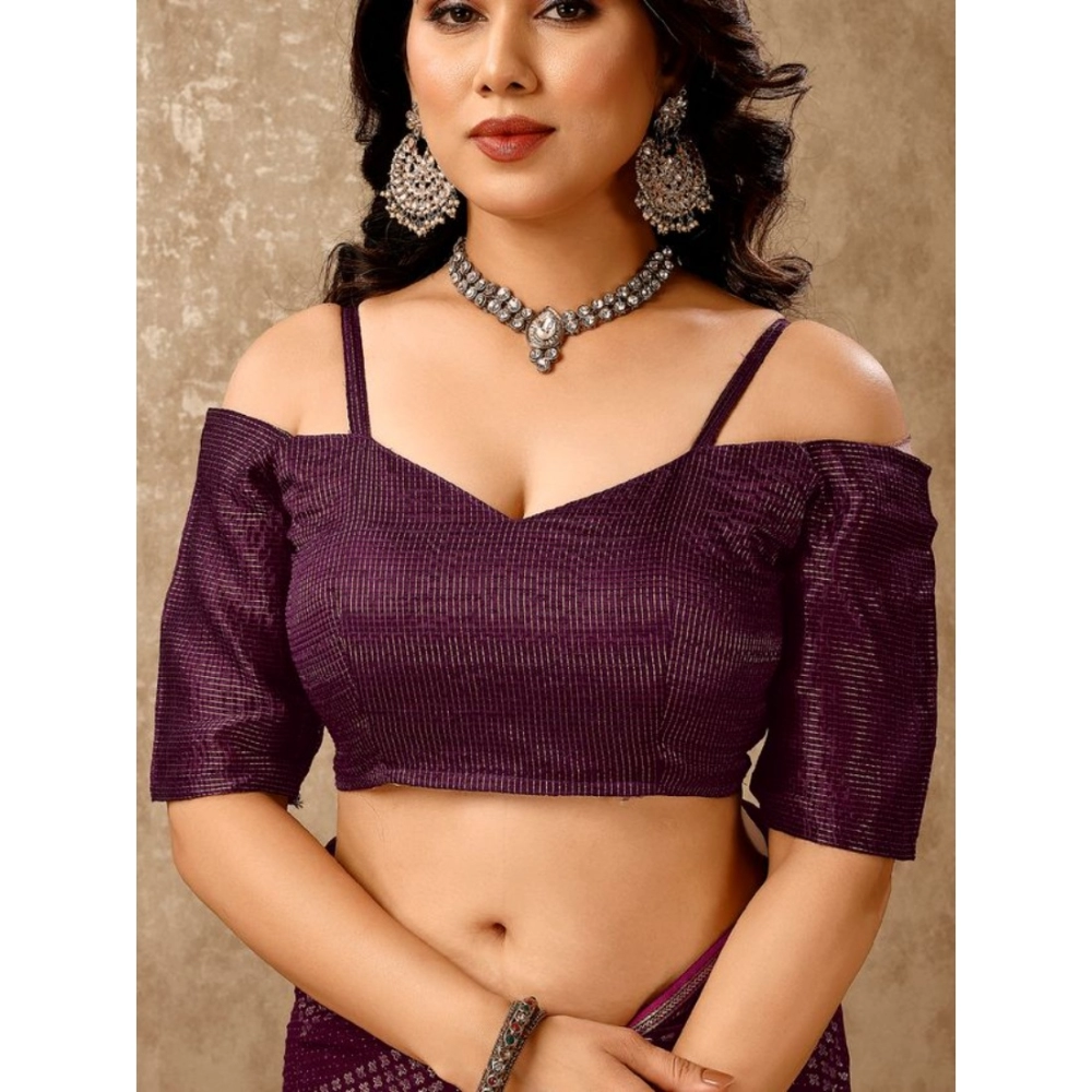 Generic Women's Vichitra Swiroshki Butta Saree With Unstitched Blouse (Wine, 5-6 Mtrs) Generic Women's Vichitra Swiroshki Butta Saree With Unstitched Blouse (Wine, 5-6 Mtrs)