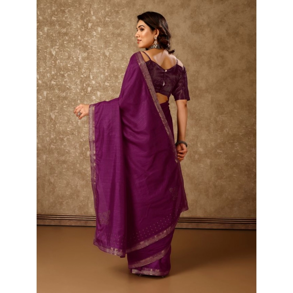 Generic Women's Vichitra Swiroshki Butta Saree With Unstitched Blouse (Wine, 5-6 Mtrs) Generic Women's Vichitra Swiroshki Butta Saree With Unstitched Blouse (Wine, 5-6 Mtrs)