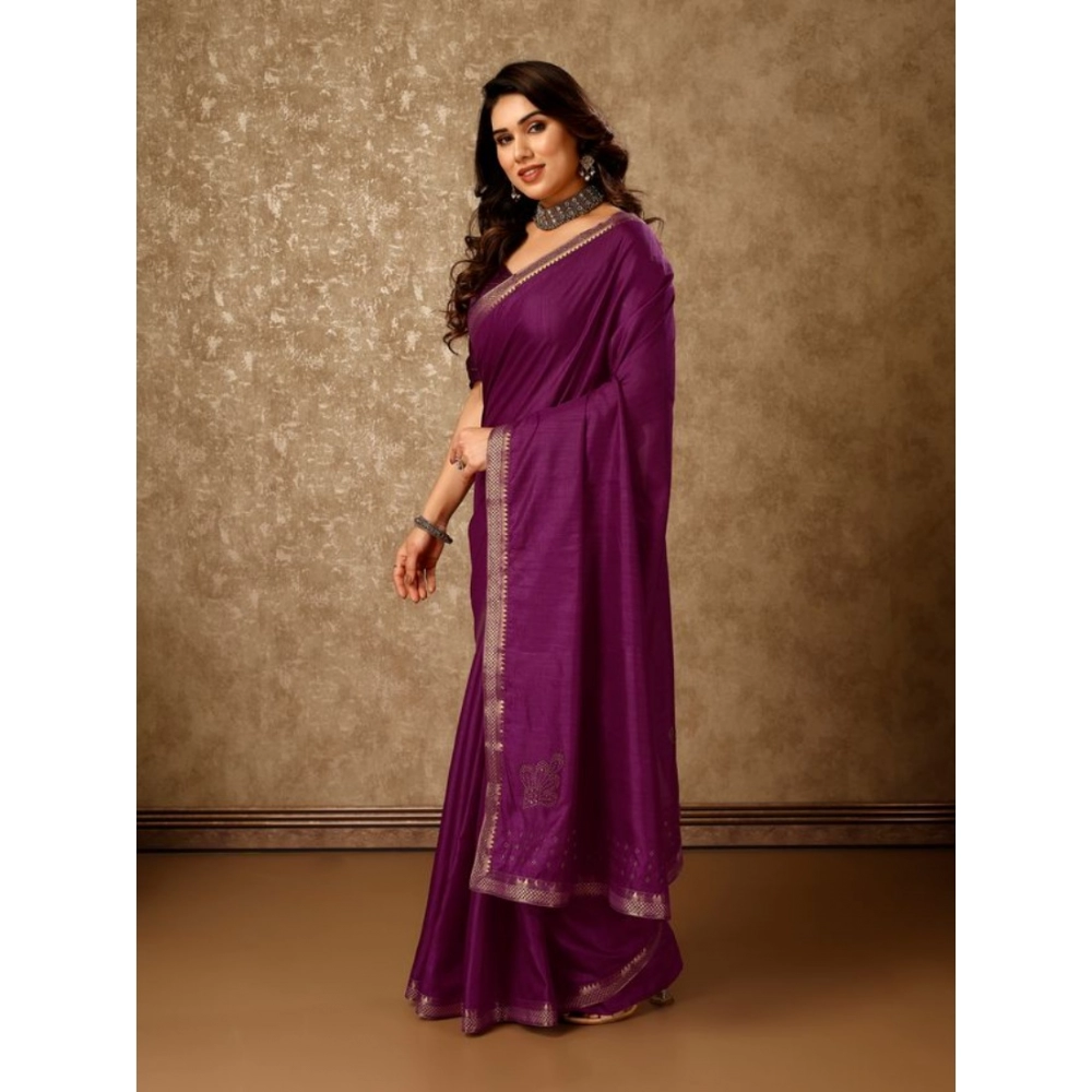 Generic Women's Vichitra Swiroshki Butta Saree With Unstitched Blouse (Wine, 5-6 Mtrs) Generic Women's Vichitra Swiroshki Butta Saree With Unstitched Blouse (Wine, 5-6 Mtrs)