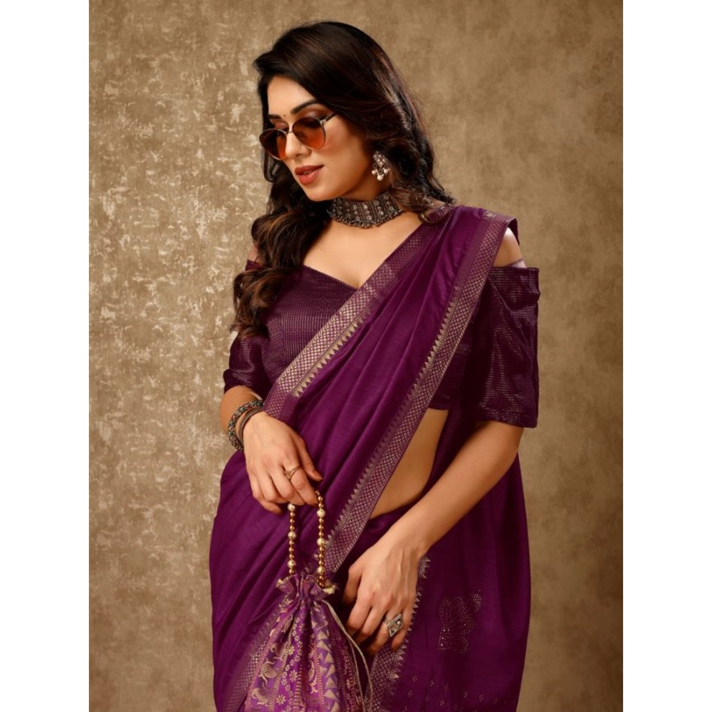 Generic Women's Vichitra Swiroshki Butta Saree With Unstitched Blouse (Wine, 5-6 Mtrs) Generic Women's Vichitra Swiroshki Butta Saree With Unstitched Blouse (Wine, 5-6 Mtrs)
