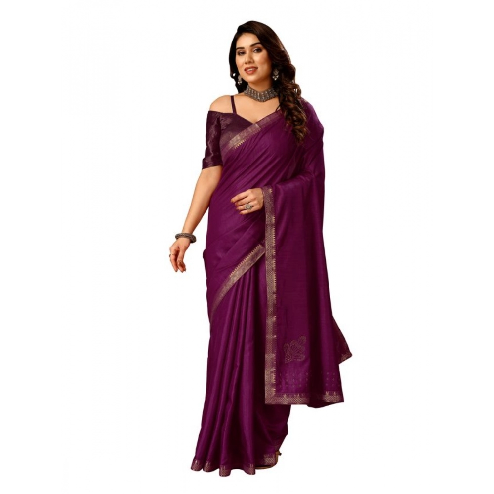 Generic Women's Vichitra Swiroshki Butta Saree With Unstitched Blouse (Wine, 5-6 Mtrs) Generic Women's Vichitra Swiroshki Butta Saree With Unstitched Blouse (Wine, 5-6 Mtrs)