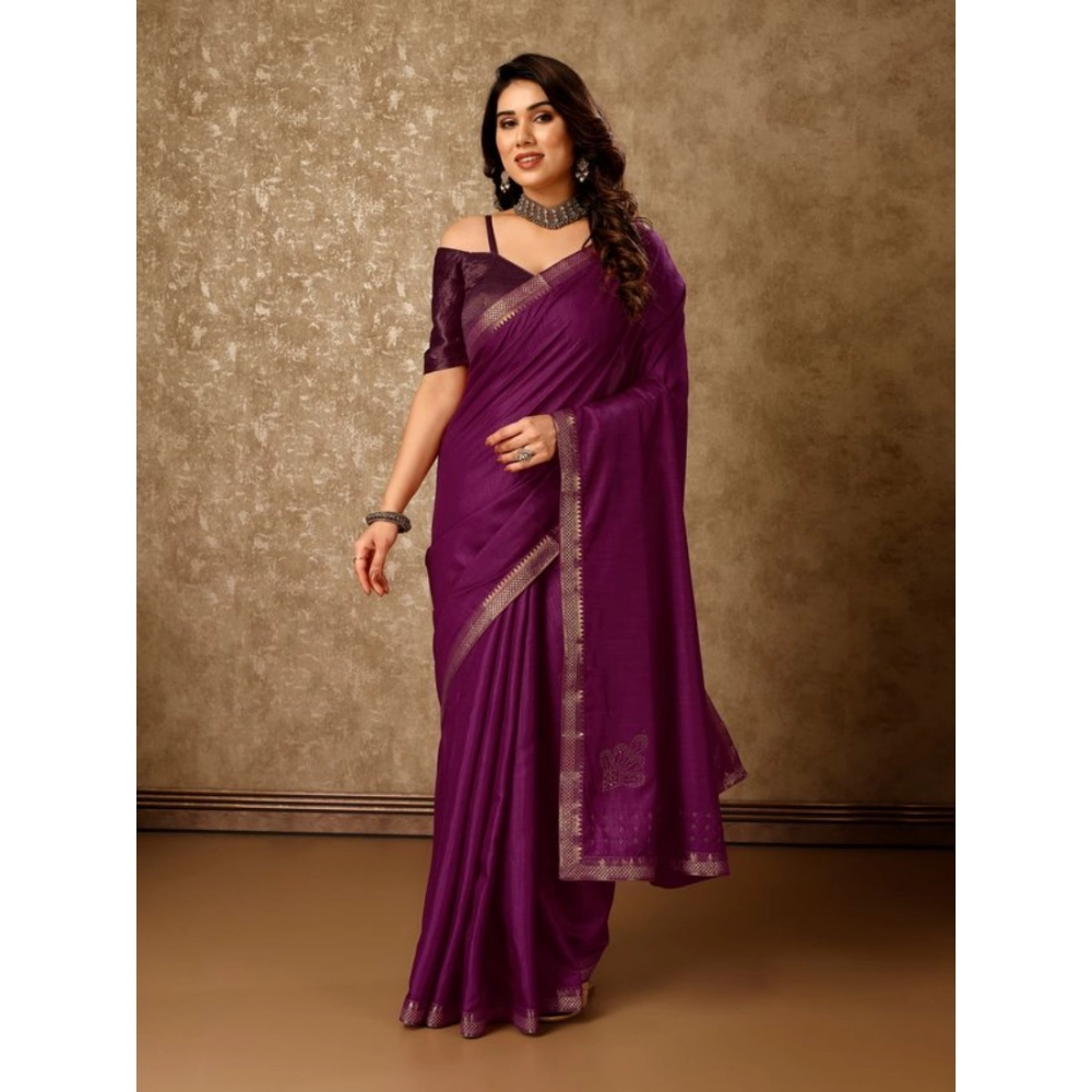 Generic Women's Vichitra Swiroshki Butta Saree With Unstitched Blouse (Wine, 5-6 Mtrs) Generic Women's Vichitra Swiroshki Butta Saree With Unstitched Blouse (Wine, 5-6 Mtrs)