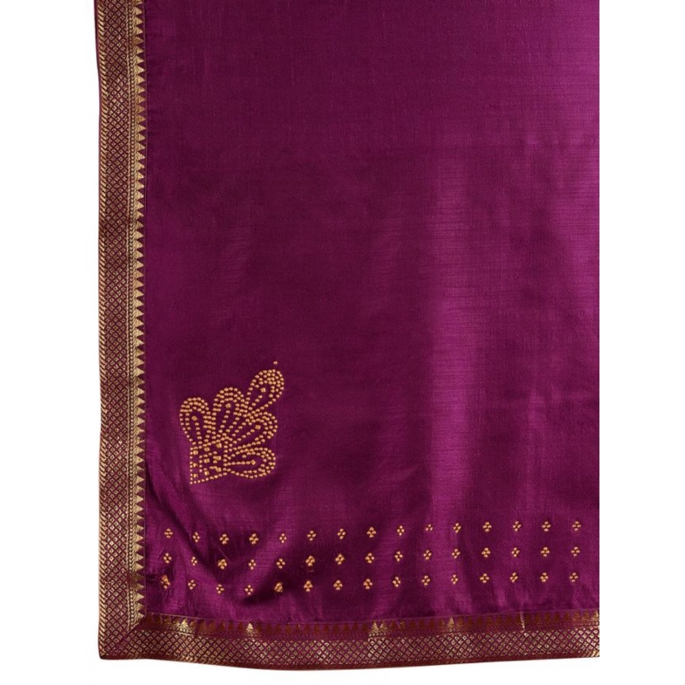 Generic Women's Vichitra Swiroshki Butta Saree With Unstitched Blouse (Wine, 5-6 Mtrs) Generic Women's Vichitra Swiroshki Butta Saree With Unstitched Blouse (Wine, 5-6 Mtrs)