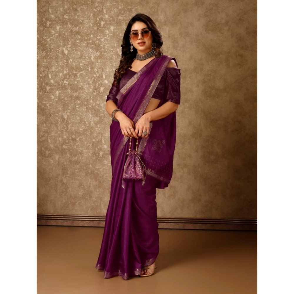 Generic Women's Vichitra Swiroshki Butta Saree With Unstitched Blouse (Wine, 5-6 Mtrs) Generic Women's Vichitra Swiroshki Butta Saree With Unstitched Blouse (Wine, 5-6 Mtrs)