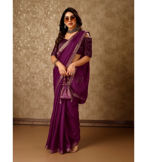 Generic Women's Vichitra Swiroshki Butta Saree With Unstitched Blouse (Wine, 5-6 Mtrs)
