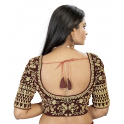 Women's Velvet Embroidery Readymade Blouse (Brown, Size: Free Size) Women's Velvet Embroidery Readymade Blouse (Brown, Size: Free Size)