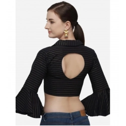 Generic Women's Cotton Striped Readymade Blouse (Black, Size: Free Size)