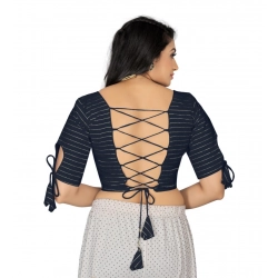 Generic Women's Cotton Thread Work Readymade Blouse (Navy Blue, Size: Free Size)