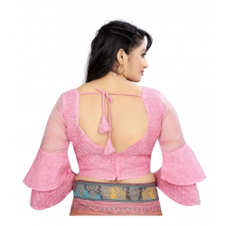 Generic Women's Organza Embroidery Readymade Blouse (Pink, Size: Free Size)