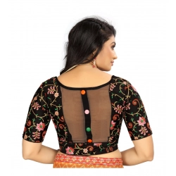 Generic Women's Satin Floral Readymade Blouse (Black, Size: Free Size)