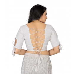 Generic Women's Cotton Thread Work Readymade Blouse (White, Size: Free Size)