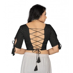 Generic Women's Cotton Thread Work Readymade Blouse (Black, Size: Free Size)