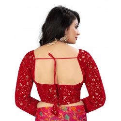 Generic Women's Velvet Embroidery Readymade Blouse (Red, Size: Free Size)