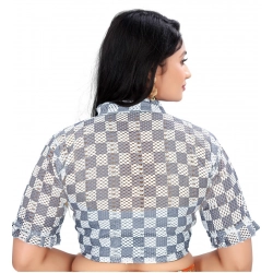 Generic Women's Cotton Blend Checks Readymade Blouse (Grey, Size: Free Size)