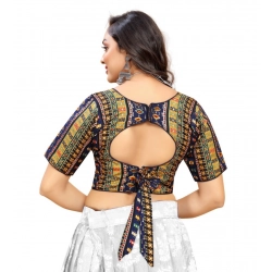 Generic Women's Cotton Blend Plain Readymade Blouse (Navy Blue, Size: Free Size)