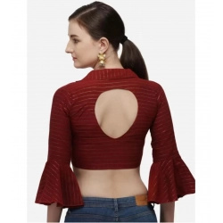 Generic Women's Cotton Striped Readymade Blouse (Maroon, Size: Free Size)