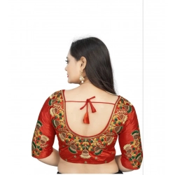 Generic Women's Malai Silk Floral Readymade Blouse (Red, Size: Free Size)