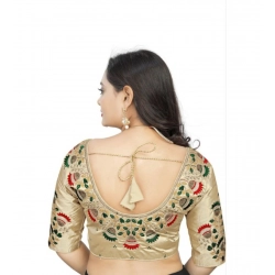 Generic Women's Malai Silk Floral Readymade Blouse (Cream, Size: Free Size)