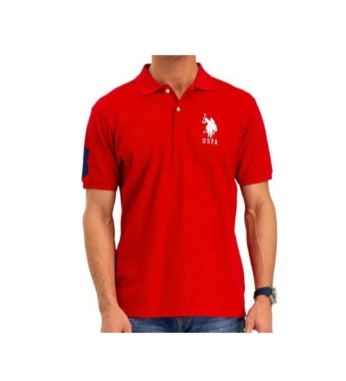 Generic Men's Casual Half sleeve Solid Cotton Polo Neck T-shirt (Red)