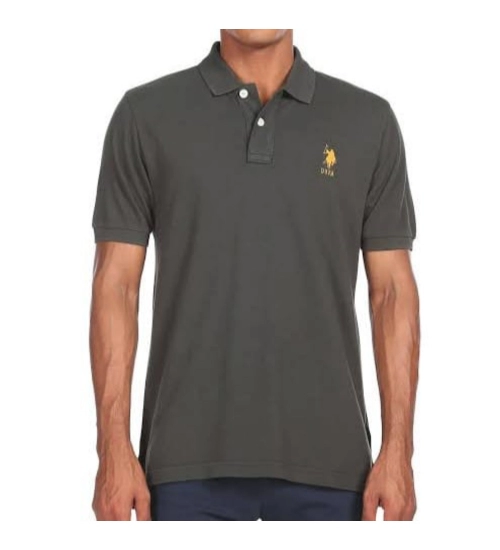 Generic Men's Casual Half sleeve Solid Cotton Polo Neck T-shirt (Dark Grey)