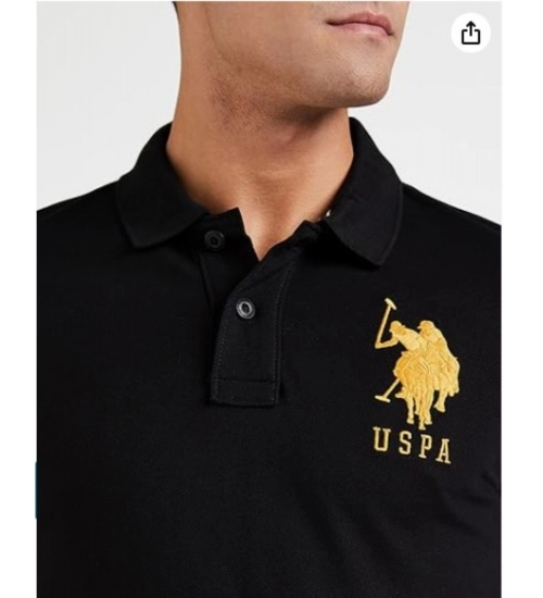Generic Men's Casual Half sleeve Solid Cotton Polo Neck T-shirt (Black)