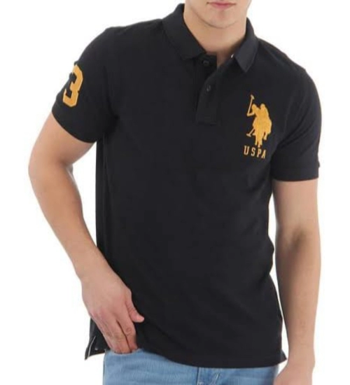 Generic Men's Casual Half sleeve Solid Cotton Polo Neck T-shirt (Black)