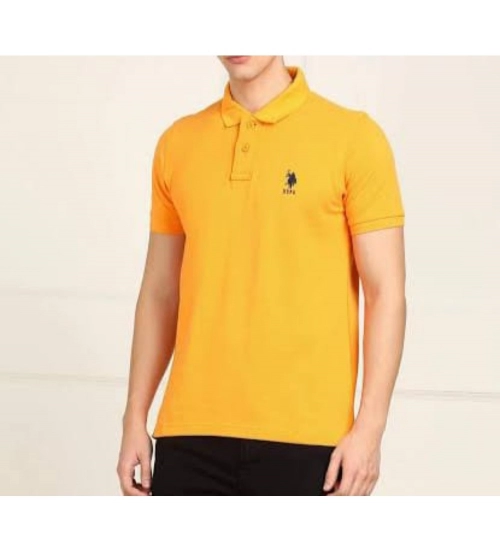 Generic Men's Casual Half sleeve Solid Cotton Polo Neck T-shirt (Yellow)