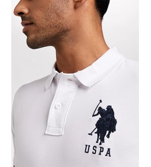 Generic Men's Casual Half sleeve Solid Cotton Polo Neck T-shirt (White)