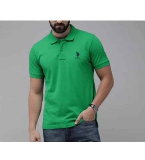 Generic Men's Casual Half sleeve Solid Cotton Polo Neck T-shirt (Green)