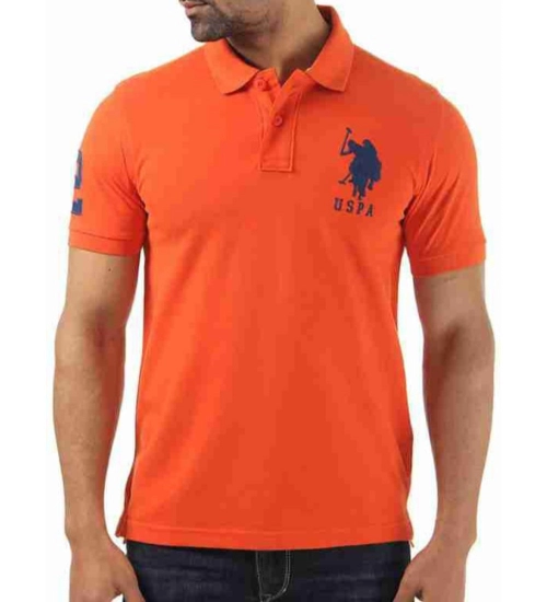 Generic Men's Casual Half sleeve Solid Cotton Polo Neck T-shirt (Orange)