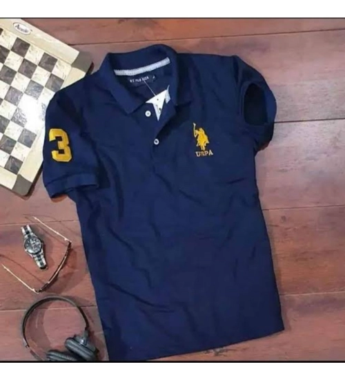 Generic Men's Casual Half sleeve Solid Cotton Polo Neck T-shirt (Navy)