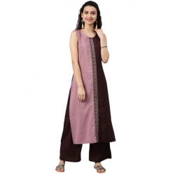 Generic Women's Casual sleeveless Solid Crepe Kurti And Palazzo Set (Brown)