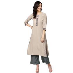 Generic Women's Casual 3-4Th Sleeve Floral Printed Crepe Kurti and Palazzo Set (Beige)