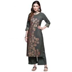 Generic Women's Casual 3-4Th Sleeve Floral Printed Crepe Kurti And Palazzo Set (Dark Grey)