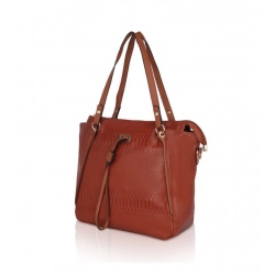 Generic Women's Faux Leather Textured Tote Bag (Brown)