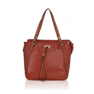 Generic Women's Faux Leather Textured Tote Bag (Brown)