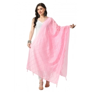 Generic Women's Chanderi Self design Dupatta (Pink, Length: Free Size)