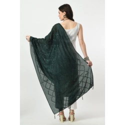 Generic Women's Chanderi Self design Dupatta (Green, Length: Free Size)