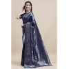 Generic Women's Kanjivaram Silk Designer Silver Weaving Saree With Unstitched Blouse (Blue, 5.50 Mtrs)