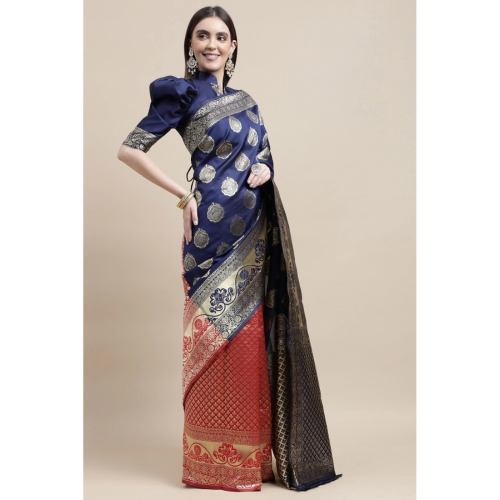 Generic Women's Kanjivaram Silk Designer Weaving Saree With Unstitched Blouse (Blue & Red, 5.50 Mtrs) Generic Women's Kanjivaram Silk Designer Weaving Saree With Unstitched Blouse (Blue & Red, 5.50 Mtrs)