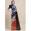 Generic Women's Kanjivaram Silk Designer Weaving Saree With Unstitched Blouse (Blue &amp; Red, 5.50 Mtrs)