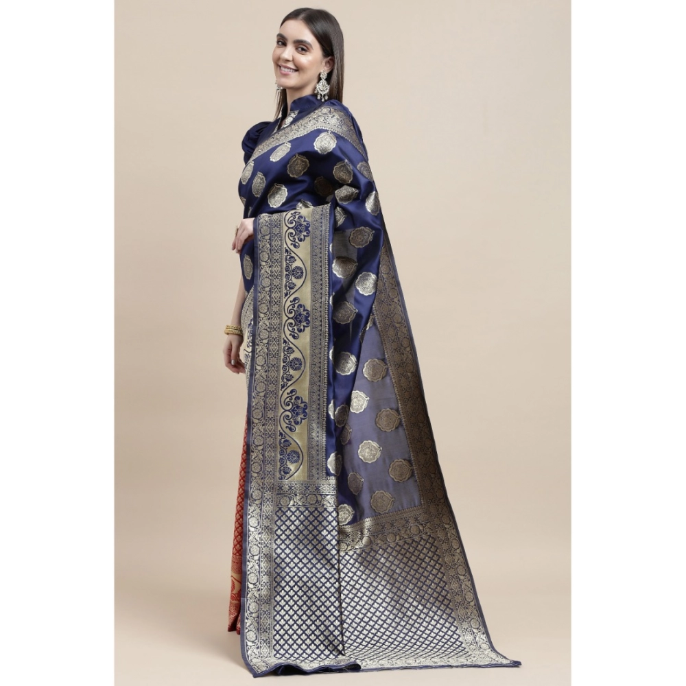 Generic Women's Kanjivaram Silk Designer Weaving Saree With Unstitched Blouse (Blue & Red, 5.50 Mtrs) Generic Women's Kanjivaram Silk Designer Weaving Saree With Unstitched Blouse (Blue & Red, 5.50 Mtrs)
