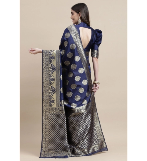 Generic Women's Kanjivaram Silk Designer Weaving Saree With Unstitched Blouse (Blue &amp; Red, 5.50 Mtrs)