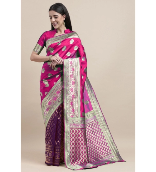 Generic Women's Kanjivaram Silk Designer Weaving Saree With Unstitched Blouse (Purple &amp; Voilet, 5.50 Mtrs)