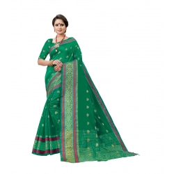 Generic Women's Cotton Silk Designer Weaving Saree With Unstitched Blouse (Green, 5.50 Mtrs)