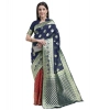 Generic Women's Kanjivaram Silk Designer Weaving Saree With Unstitched Blouse (Blue,Red, 5.50 Mtrs)
