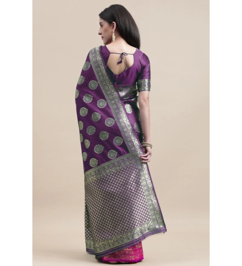 Generic Women's Kanjivaram Silk Designer Weaving Saree With Unstitched Blouse (Voilet &amp; Purple, 5.50 Mtrs)
