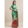 Generic Women's Kanjivaram Silk Designer Weaving Saree With Unstitched Blouse (Green &amp; Red, 5.50 Mtrs)